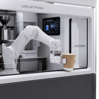 Kiosque à café avec bras robotisé six axes, emprise de 2 mètres carrés, 100 tasses par minute, système de bras robotisé robuste, approvisionnement direct usine