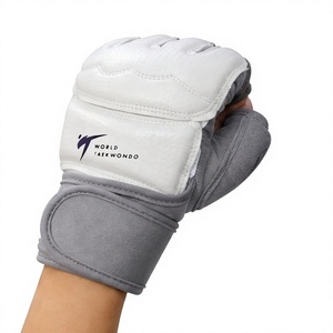 Half Finger PU Training Gloves With <b>Velcro</b> Wrist Closure For Martial Arts Unisex Gray And White Comfort fit sparring gloves - Product Image 3