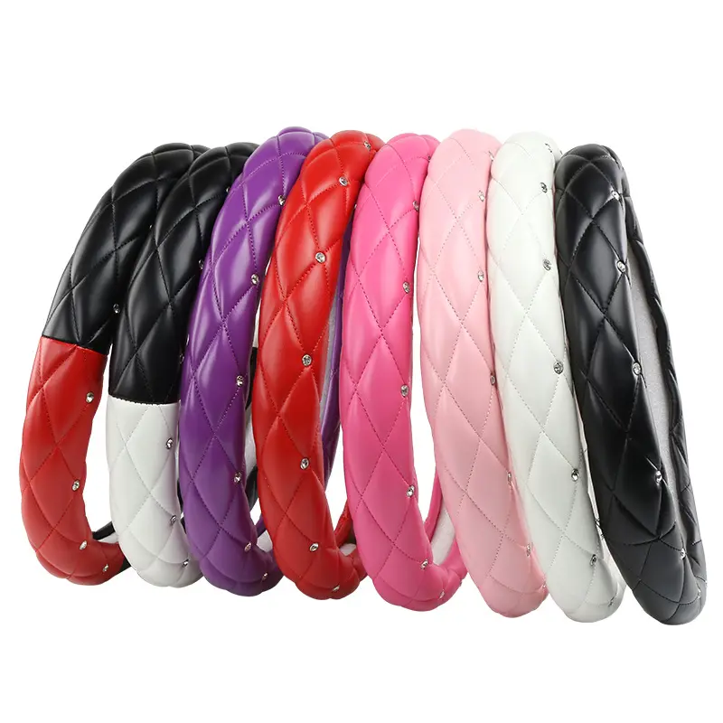 fancy reflective sparkling shining artificial diamond universal fine leather car steering wheel covers with glitters