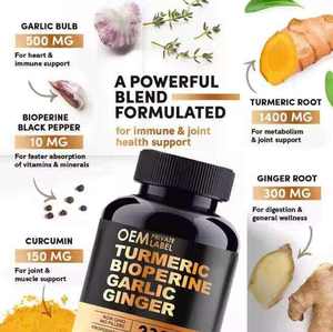 Preço de Atacado de Fábrica ODM: Suplemento Natural de Curcumina e Biotina, Cápsulas de Raiz de Gengibre Cru, Alho e Pimenta Preta, Cápsulas de Extrato - Product Image 3