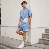 Ensemble deux pièces en gros pour hommes : T-shirt en jersey de coton épais à imprimé en relief et short – Ensemble de survêtement streetwear