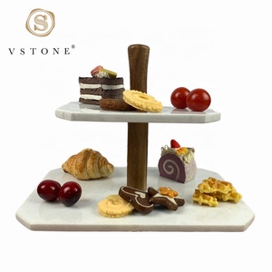 <span class=keywords><strong>Pasticceria</strong></span> bianca a 2 livelli, espositore per Cupcakes espositore per torta in marmo di <span class=keywords><strong>pietra</strong></span> naturale con supporto in legno di Acacia per eventi - Product Image 2