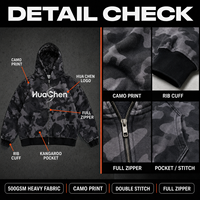 Maßgeschneiderter Private Label Camo Zip-Up Hoodie für Herren 500gsm Schwergewicht Acid Wash Stickerei Vintage Streetwear Boxy Fit Premium Blank