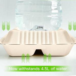 Caja de Cartón de Caña de Azúcar Biodegradable Desechable al por Mayor de 9x6 Pulgadas con <span class=keywords><strong>2</strong></span> Compartimentos, Contenedor Seguro para Alimentos para Fiestas - Product Image 5