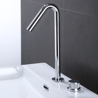 Robinet de lavabo WEIHAO en laiton brossé doré non revêtu, à deux trous, avec poignée séparée et bec haut incurvé, pour lavabo sur comptoir