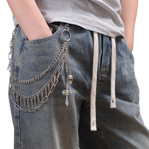 Multi Layered Studded Trouser <b>Chain</b> With <b>Cross</b> And Skull Pendant Zinc Alloy Waist <b>Chain</b> For Casual Wear - Product Image 1