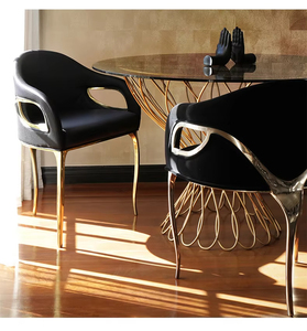 Silla <span class=keywords><strong>de</strong></span> <span class=keywords><strong>Comedor</strong></span> <span class=keywords><strong>de</strong></span> Acero Inoxidable Dorado <span class=keywords><strong>de</strong></span> Lujo Personalizada Furnistyle, Silla <span class=keywords><strong>de</strong></span> Vestidor <span class=keywords><strong>de</strong></span> Alta Calidad para Villa, Silla <span class=keywords><strong>de</strong></span> Tela <span class=keywords><strong>de</strong></span> Terciopelo con Respaldo Alto - Product Image 4