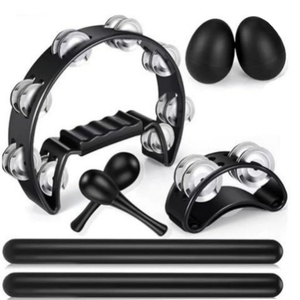 Tambourin à main en forme de croissant avec poignée ergonomique, kit de percussion musicale avec maraca, shaker à œufs et option clochettes de poignet - Product Image 3