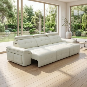 Divano Letto Elettrico in Vera Pelle - Struttura Modulare in Legno, 2 Posti, Doppio Uso, Estensibile, Convertibile, Pieghevole, per Soggiorno, Nuovo, Nero - Product Image 1