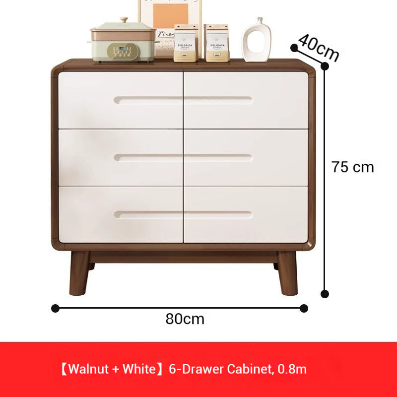 Six-drawer cabinet 0.8 meters [Walnut + white