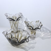 Collection de verres à bords festonnés effet fumé dégradé, vases à fleurs faits à la main et bols de service, kit de décoration esthétique pour la maison