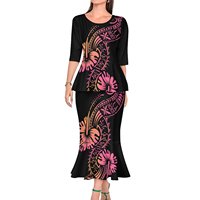 Nouveauté robe classique Puletasi pour femmes 2 pièces imprimé tribal samoan polynésien grand cou conception de queue de poisson naturel