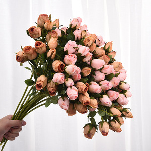 <b>Artificial</b> Rose <b>Bouquet</b> 7 Heads Off White Wine Red Autumn Pink Retro Orange High Fidelity Long Lasting Wedding Home Decoration - Product Image 2