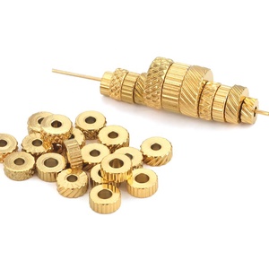 Cuentas espaciadoras redondas texturizadas |   Cuentas Sueltas Planas de Acero Inoxidable Chapadas en Oro PVD de 18K para la Fabricación de Joyería DIY - Product Image 1