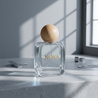 Flacons de parfum carrés en verre transparent personnalisés, flacons de parfum vides de qualité supérieure, couvercle rond en bois, vente en gros