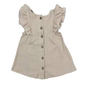 Vestido vintage acanalado para bebé niña con botones traseros y volantes sin mangas, tipo camiseta para niña pequeña - Product Image 5