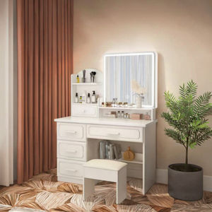 Table à coiffer moderne européenne simple à hauteur réglable avec <span class=keywords><strong>miroir</strong></span>, panneau en MDF en <span class=keywords><strong>fer</strong></span> <span class=keywords><strong>forgé</strong></span> pour chambre à coucher, application Baobei - Product Image 2