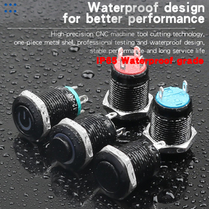 12 mét kim loại <span class=keywords><strong>push</strong></span> <span class=keywords><strong>button</strong></span> chuyển momentary 1NO bị oxy hóa vỏ màu đen với cao/Đầu phẳng 4pins điện LED 6V 24V 220V chạy bộ chuyển đổi - Product Image 3