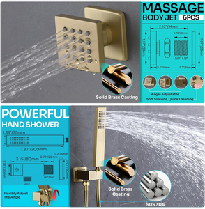 Système de douche LED mural HONGDEC en laiton brossé doré non revêtu avec télécommande, jets de corps et <span class=keywords><strong>douchette</strong></span> à main – Ensemble complet - Product Image 5