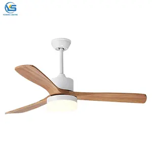 Solid wood 52inch 3 blade led ceiling fan with light with remote control for home