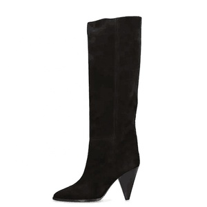 Bottes hautes à talons pointus en daim pour femmes, grande taille 45, bottines longues pour femmes avec talons originaux - Product Image 3