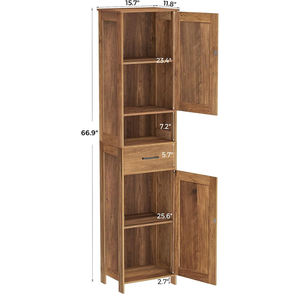 Armoire de rangement haute noire pour salle de bain avec portes coulissantes, meuble de rangement autoportant avec tiroir et compartiment ouvert pour petits espaces - Product Image 2