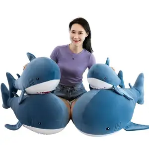 AIFEI mainan hewan laut dengan bordir kualitas tinggi simulasi Anime hiu biru mainan mewah bantal dekorasi rumah bantal ketat