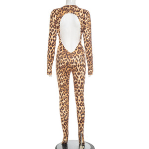 Monos ajustados con <span class=keywords><strong>estampado</strong></span> de leopardo para mujer, con cuello en V profundo y mangas largas - Product Image 4