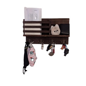Porta Posta e Organizzatore per Ingresso con 4 Doppi Ganci Portachiavi, Montaggio a <span class=keywords><strong>Parete</strong></span> <span class=keywords><strong>in</strong></span> <span class=keywords><strong>Legno</strong></span> - Product Image 3