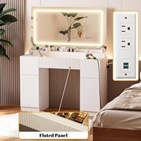 Table de maquillage moderne avec miroir LED de 42 pouces et prises de courant, bureau intelligent à tiroirs lumineux RGB pour chambre à coucher