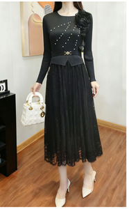 Robe plissée élégante à col blazer, ornée de perles et de blocs de couleur, longueur genou, avec volants, vente en gros, vêtements d'été pour femmes - Product Image 5