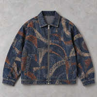 Veste en jean personnalisée pour homme, imprimé abstrait, fermeture éclair, motif Y2K, vintage, délavée, coupe ample, streetwear hip-hop