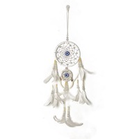 Nouveau attrape-rêves Art Déco fait main écologique double anneau ivoire-blanc avec breloque œil porte-bonheur, décoration de chambre Ramadan, pendentif en fer