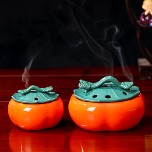 Ceramic Persimmon Incense Burner Aromatherapy Diffuser For Home Office <b>Desk</b> Decor With Sandalwood Agarwood Use - Product Image 1