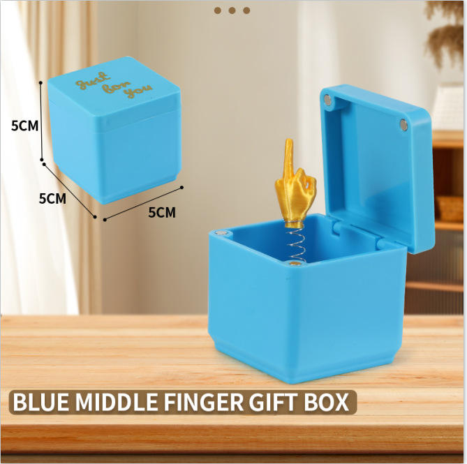 Caja de regalo con dedo medio, azul (OPP en inglés)
