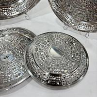 Plateau rond en acier inoxydable de luxe avec motif diamant, plusieurs tailles (25/30/40/50/60 cm), plateau de service pour fruits, cadeau pour le Ramadan au Moyen-Orient