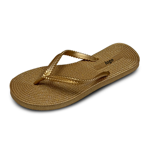 Tongs personnalisées avec logo pour filles, tongs plates en caoutchouc pour femmes, tongs brillantes dorées de créateur - Product Image 3