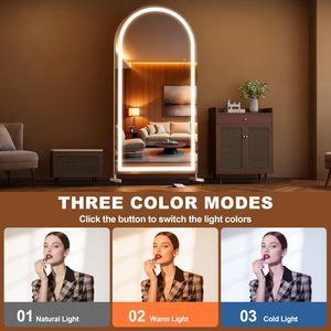 Miroir arqué pleine longueur avec éclairage LED et rotation à 360° °   Miroir sur roulettes HD en <span class=keywords><strong>verre</strong></span> trempé pleine longueur pour salle de sport à domicile - Product Image 3