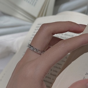 Wenchi Simple and Fashionable S925 Pure Silver Row Diamond <b>Ring</b> Vintage Style Niche Design <b>Adjustable</b> Stackable Jewelry China - Product Image 3