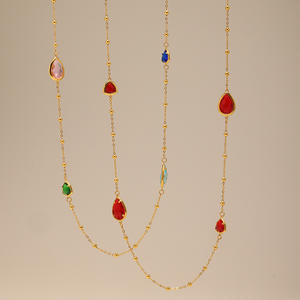 Collares largos con cuentas de piedra de cristal checo multifacético de enlace Triangular de gota de agua de ensueño de acero inoxidable de moda de alta calidad - Product Image 3