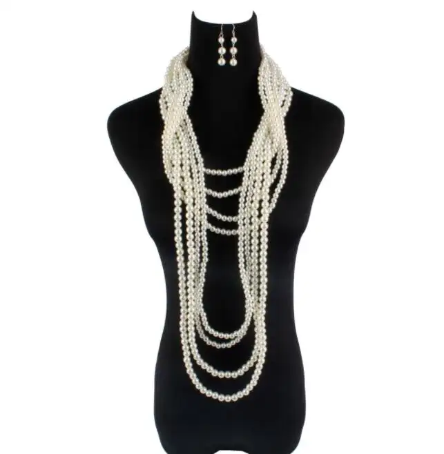High quality cheap factory custom large pearl crystal necklace gold long chain funky