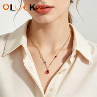 Collier pendentif en acier inoxydable plaqué or 18 carats multicolore avec CZ en forme de poire, hypoallergénique et résistant à l'eau, personnalisé par LUCKYJIU pour femmes