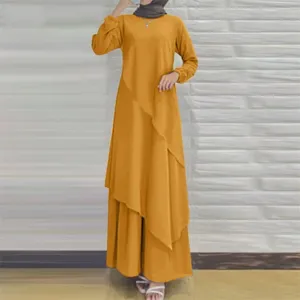 2024 Fashion irregular hem dress Long sleeve solid color sundress casual robe Abaya 2024 new femme Women dress 2024