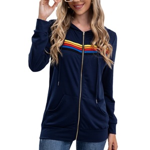 2025 kualitas tinggi musim gugur uniseks lengan panjang wanita berkerudung kaus kasual ritsleting 5 garis pelangi hoodie jaket mantel - Product Image 3