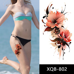 Tatuajes temporales impermeables de medio brazo colorido rojo azul púrpura naranja mariposa Bianan flor dragón para hombres y mujeres - Product Image 5