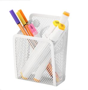 Magnetic Pencil Holder Metal Mesh Basket <b>Pen</b> Desk Organizer for Whiteboard Refrigerator Office Locker Accessories <b>White</b> Color - Product Image 1
