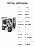 Générateur diesel VISION DG6500E 5KW avec ATS, démarrage électrique 12V DC, 50/60Hz pour usage industriel, commercial et de construction