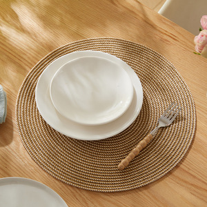 Round Paper Woven <b>Placemat</b> Brown And White Heat Insulating <b>Table</b> Mat <b>For</b> Dining Room Kitchen Use - Product Image 1