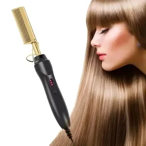 Đồng kim loại tóc nóng Lược nhà Beauty Salon DIY nhanh chóng sưởi ấm uốn sắt Đồng Lược điện tóc ép Tóc Lược 2 trong 1