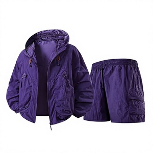 Ensemble de survêtement 2 pièces OEM pour homme : coupe-vent et short, avec fermeture éclair réfléchissante, en nylon, à capuche et poches zippées, pour activités de plein air - Product Image 5